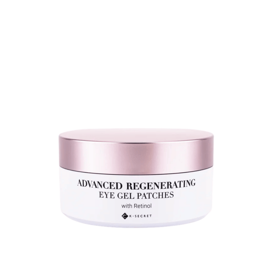 Burk med K-Secret Advanced Regenerating Eye Gel Patches med retinol och rosa lock.