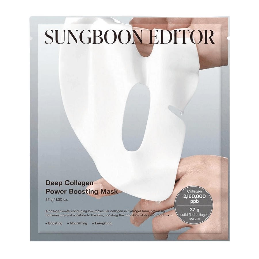 Sungboon Editor Deep Collagen Power Boosting Mask 37 g, en kollagen sheet mask i silverförpackning som återfuktar, stärker och ger näring till huden.