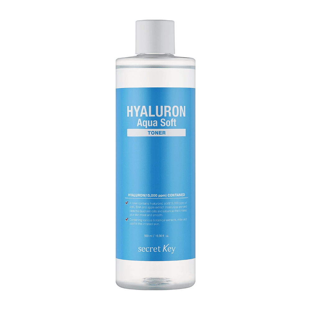 Secret Key Hyaluron Aqua Soft Toner – återfuktande toner med hyaluronsyra som ger mjuk, slät och uppfriskad hud med naturlig lyster.