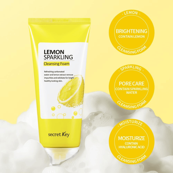 Secret Key Lemon Sparkling Cleansing Foam – skummande ansiktstvätt som rengör porer, återfuktar med hyaluronsyra och ljusar upp huden.
