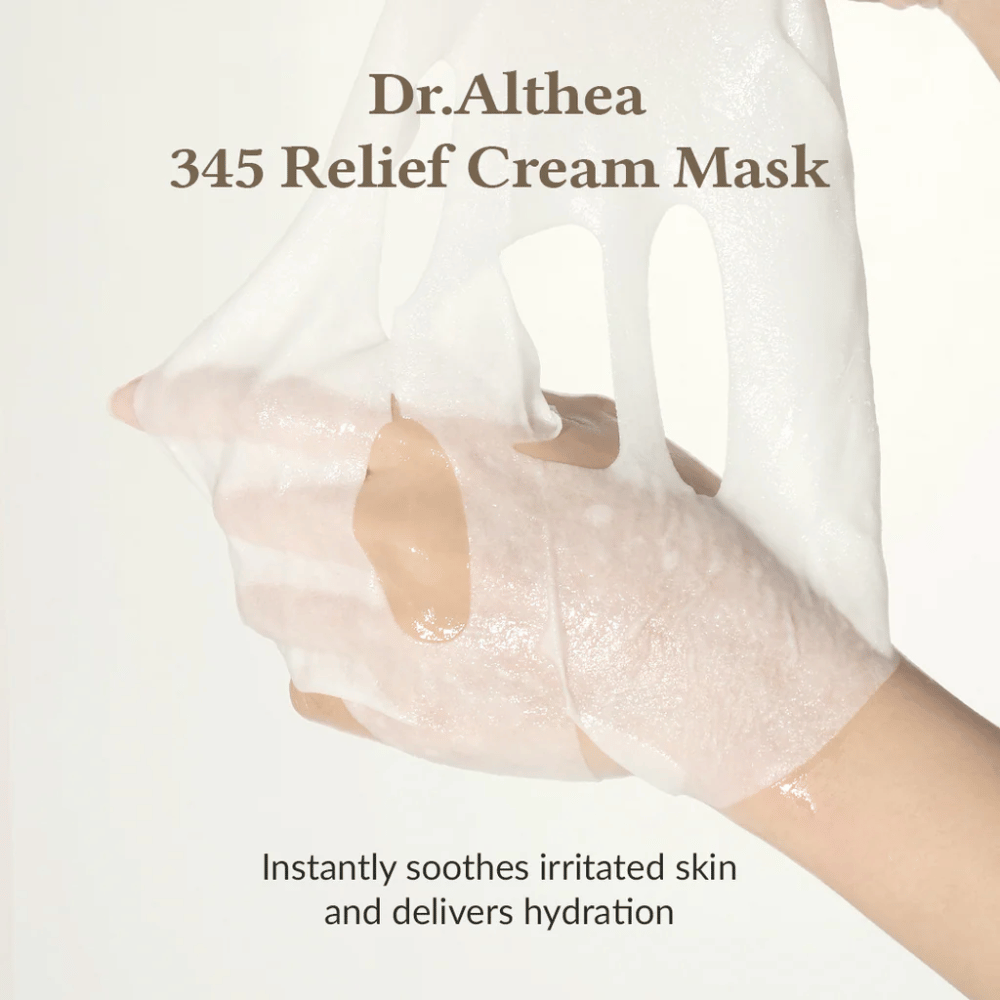 Dr. Althea 345 Relief Cream Mask vegansk cellulose Sheet mask med essens for bedre absorpsjon og hudkomfort