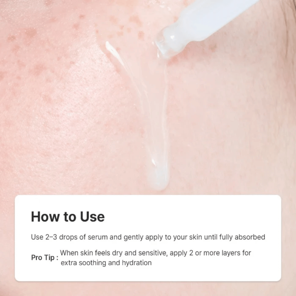 Dr. Althea 345 Relief Serum påføres med pipette på huden for fuktighet, beroligende pleie og styrket hudbarriere.
