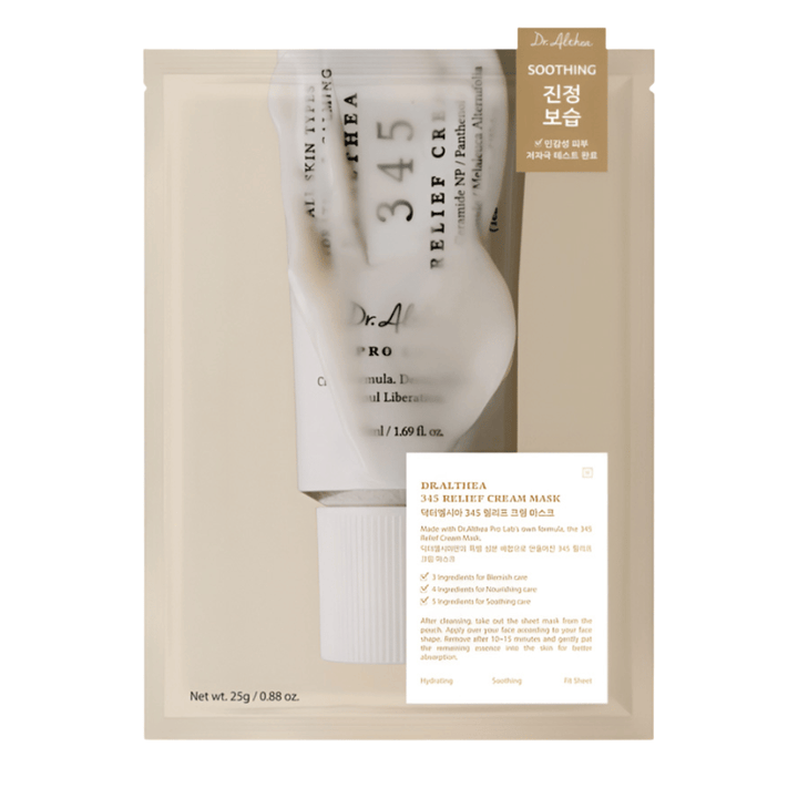 Dr. Althea 345 Relief Cream Mask Sheet mask med beroligende ingredienser som niacinamid, ceramid og centella asiatica