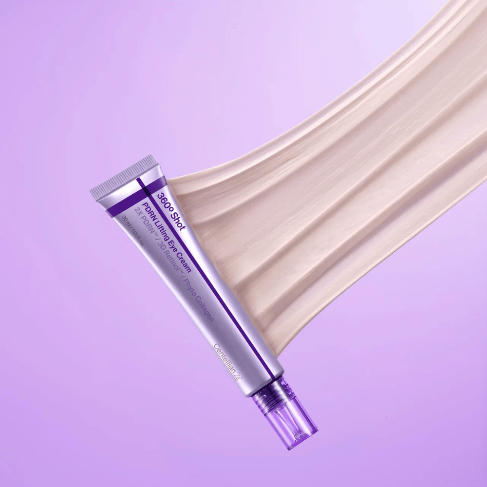 Centellian24 360º Shot PDRN Lifting Eye Cream tekstur – nærbilde av kremet Øyekrem med PDRN og kollagen som hjelper til med å fukte og gi huden rundt øynene et glattere utseende.