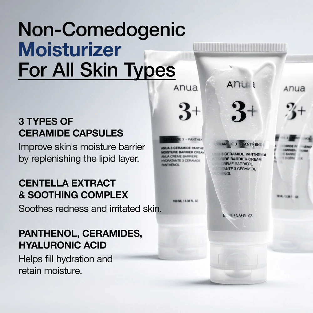 Anua 3 Ceramide Panthenol Cream – fuktighetsgivende, beroligende og ikke-komedogen krem for alle hudtyper.