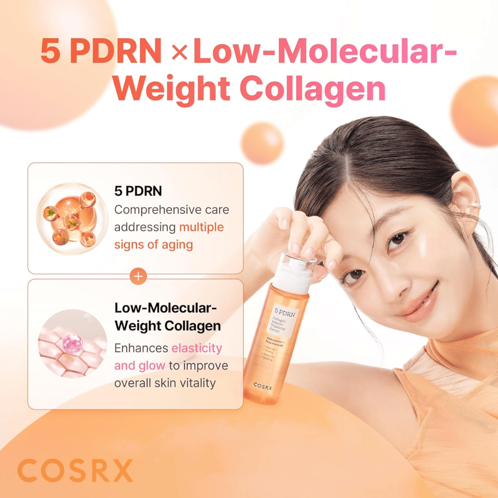 COSRX 5 PDRN Collagen Intense Vitalizing Serum med kollagen med lav molekylvekt som gir fastere hud, glød og anti-age-effekt