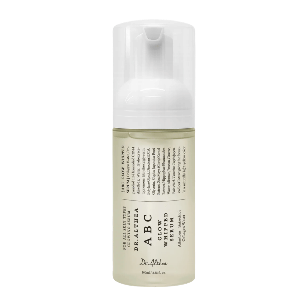 Bilde – frilagt produkt (Google Images viktig)
Dr. Althea ABC Glow Whipped Serum i pumpeflaske med lett mousse-tekstur som fukter, jevner ut hudtonen og gir glow.