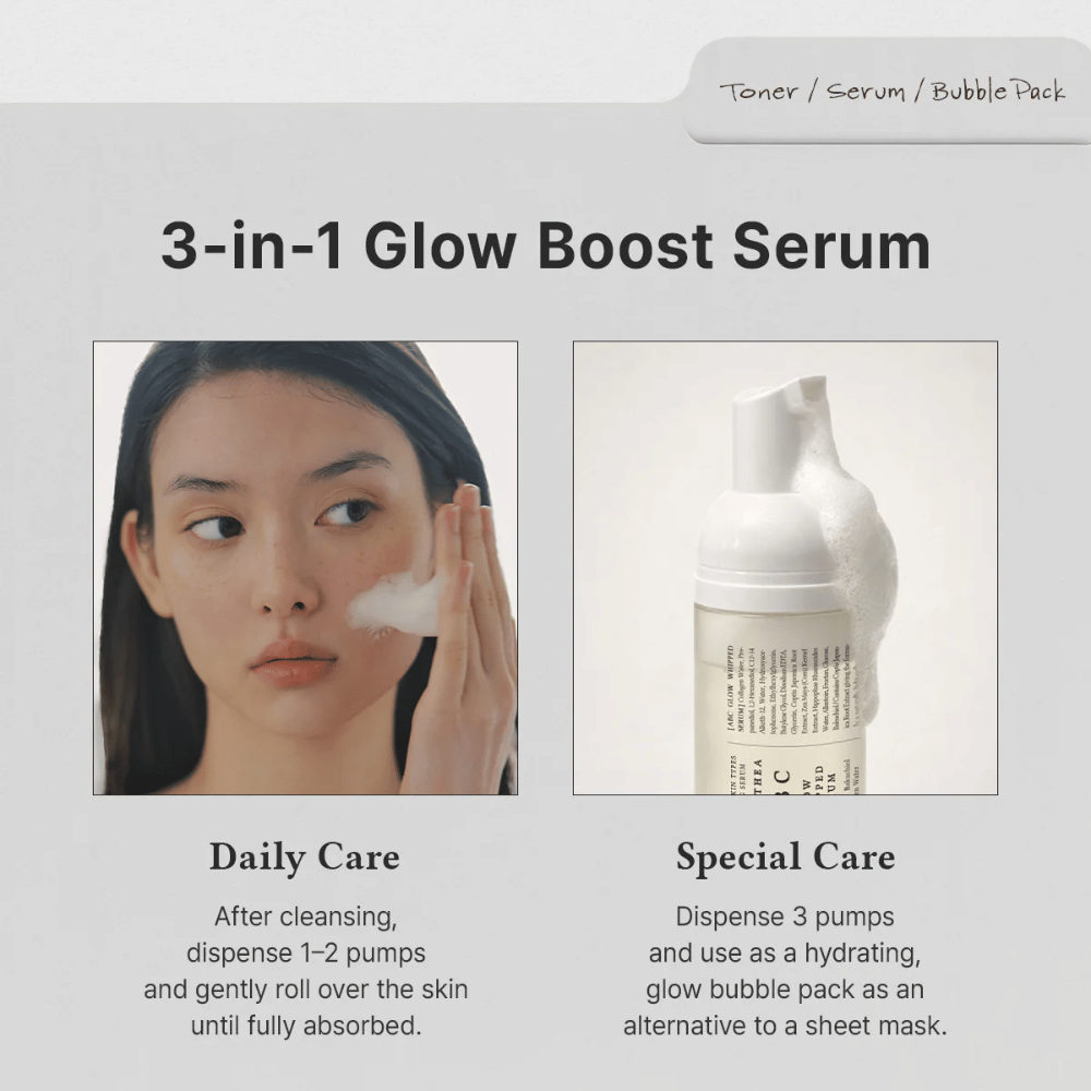 Bilde – bruk (daily vs special care)
Dr. Althea ABC Glow Whipped Serum brukes som daglig serum eller som fuktighetsgivende bubble mask for ekstra glow og intensiv hudpleie.