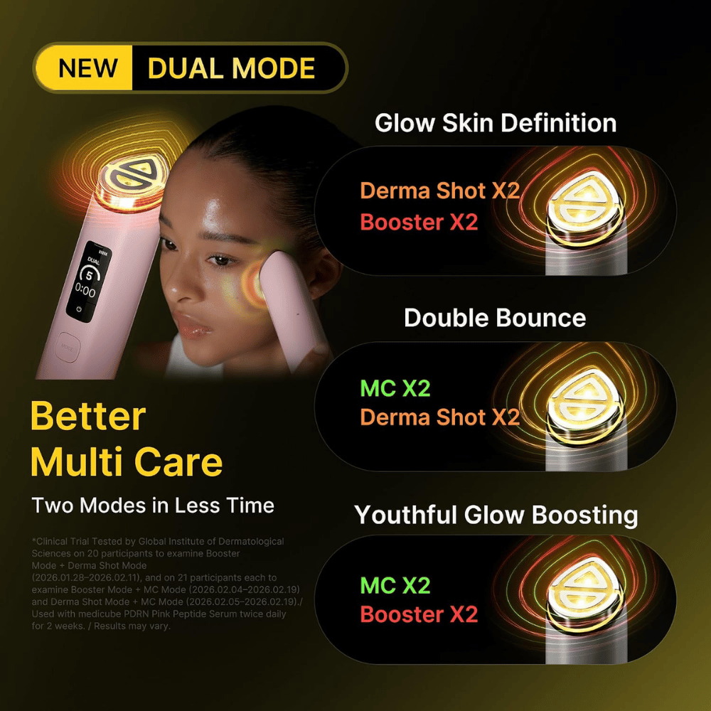 medicube AGE-R Booster Pro X2 Dual Mode med kombinerte hudpleiemoduser for glød, fasthet og forbedret hudstruktur