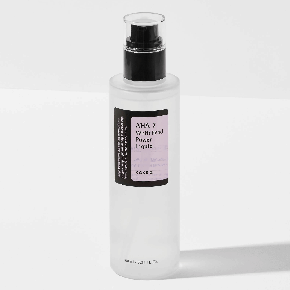 COSRX AHA 7 Whitehead Power Liquid 100 ml, kjemisk peeling med glykolsyre som eksfolierer, reduserer hudormer og gir klarere hud.