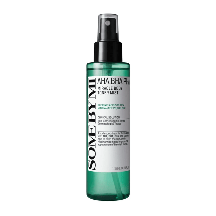 Some By Mi AHA BHA PHA Miracle Body Toner Mist kroppsspray – koreansk eksfolierende mist som hjelper til med å rense porer, redusere kviser og gi en jevnere hud.