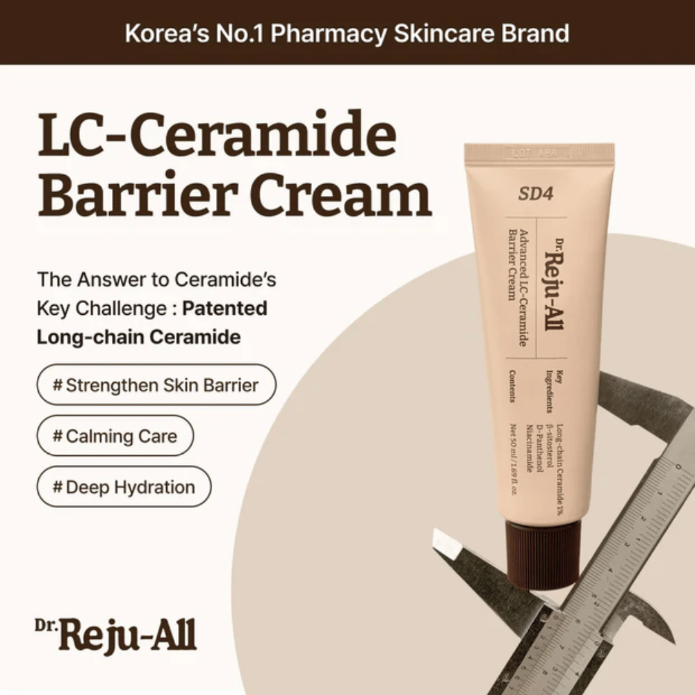 Dr. Reju-All Advanced LC-Ceramide Barrier Cream fra Korea – barrierekrem med patenterte langkjedede ceramider for dyp fuktighet, beroligende pleie og beskyttelse mot ytre irritasjon.