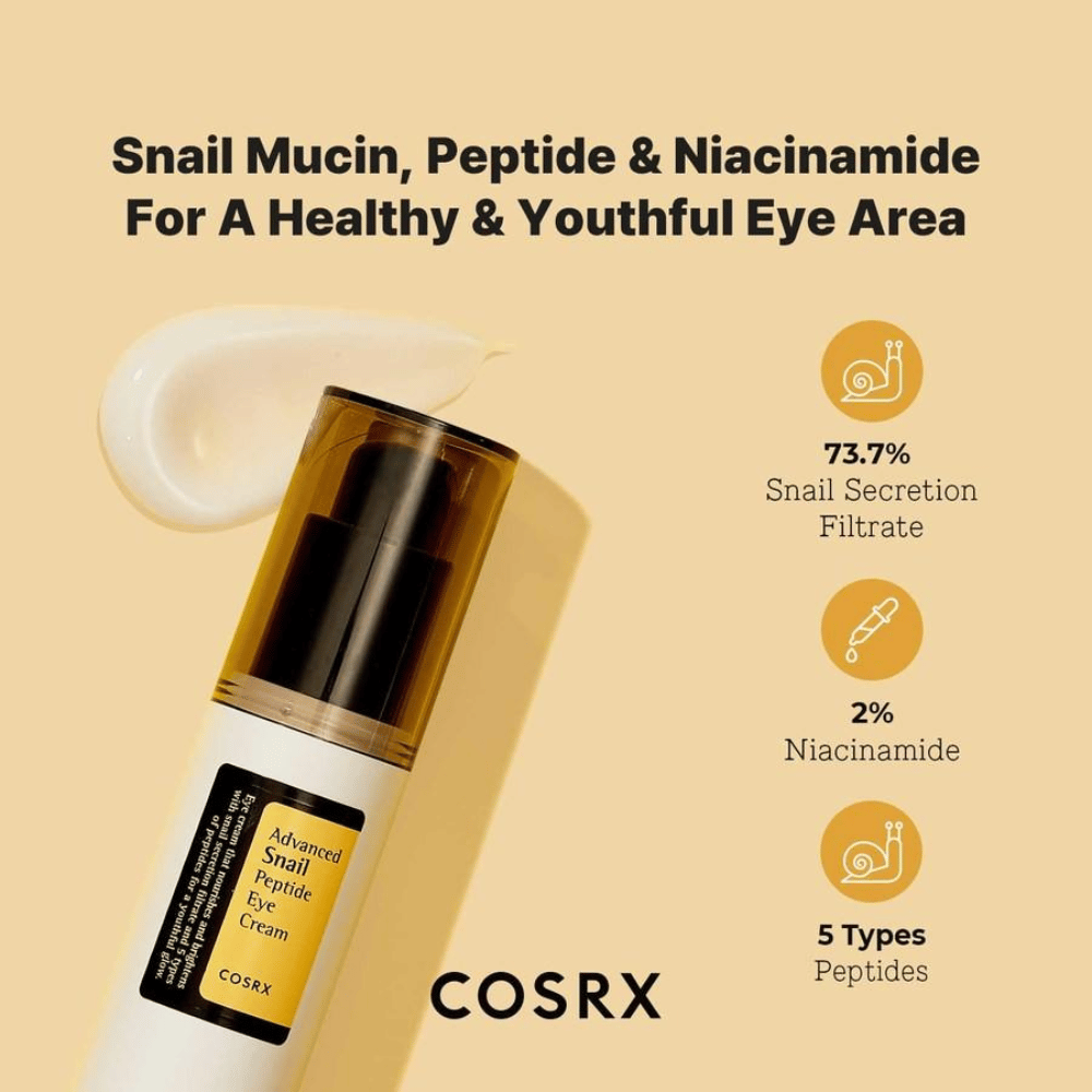 COSRX Advanced Snail Peptide Eye Cream 25 ml med snegleslim, peptider og niacinamid for fastere hud og jevnere hudtone rundt øynene