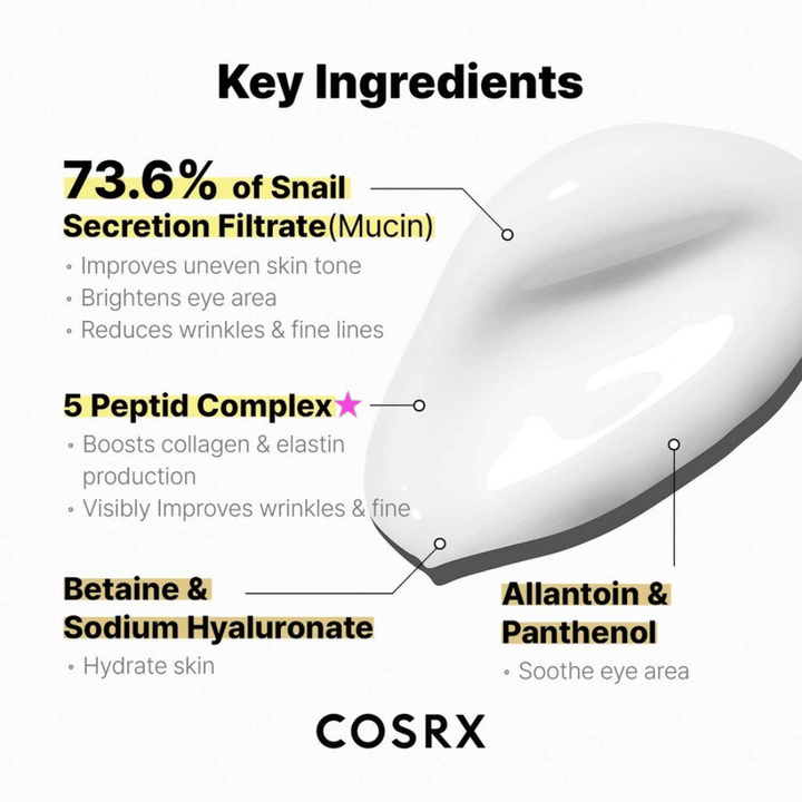 COSRX Advanced Snail Peptide Eye Cream med 73,6% snegleslim, 5 peptider, niacinamid og hyaluronsyre – fuktighetsgivende og anti-aldring Øyekrem