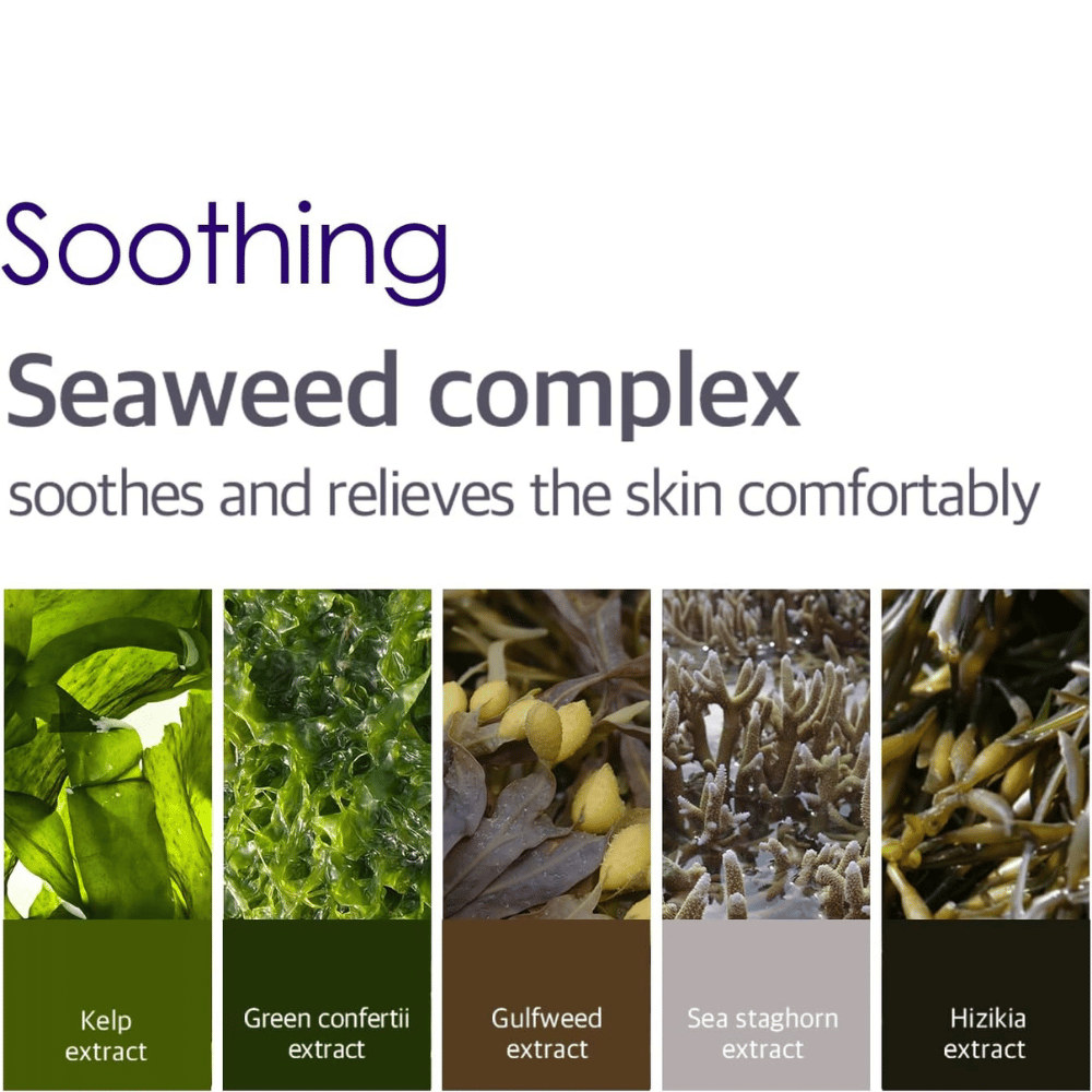 Informasjonsbilde om Seaweed Complex med ulike alger og marine ekstrakter som hjelper med å berolige, kjøle ned og gi komfort til huden rundt øynene.