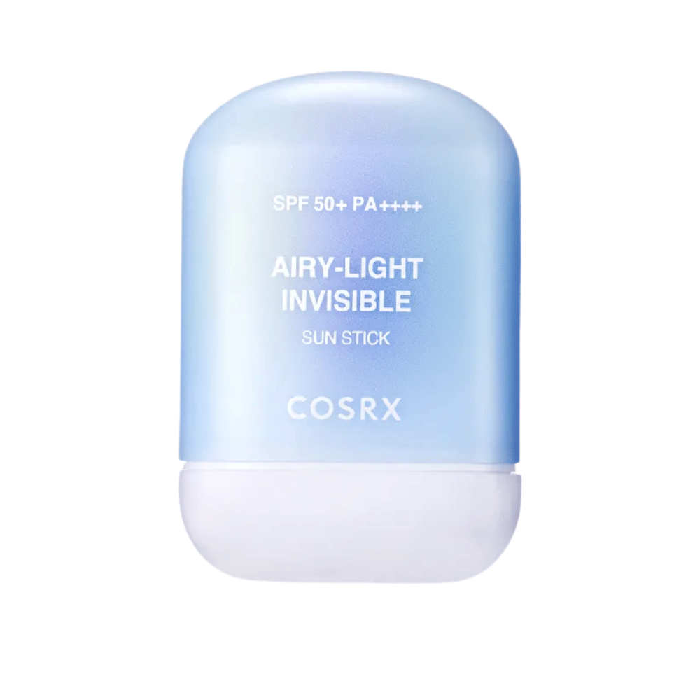 Produktbilde på COSRX Airy-Light Invisible Sun Stick 19 g – transparent solstift med høyt UV-beskyttelse og silkemyk følelse.