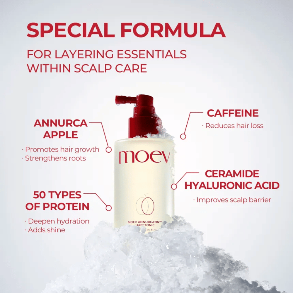 MOEV Annurcatin Hair Tonic – avansert formel med Annurca-eple, koffein og hyaluronsyre som styrker hår og hodebunn.