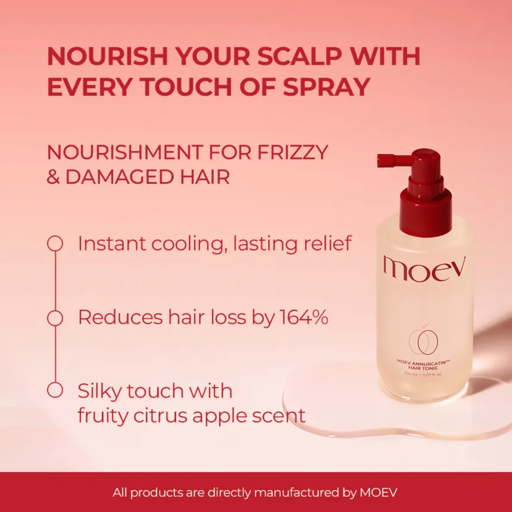 MOEV Annurcatin Hair Tonic – pleiende spray som reduserer hårtap, kjøler hodebunnen og gir en frisk sitrusduft.