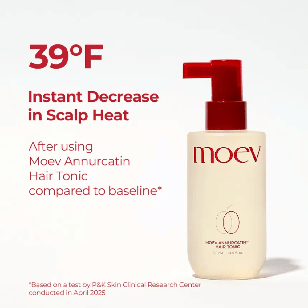 MOEV Annurcatin Hair Tonic – klinisk testet hårpleie som kjøler hodebunnen og reduserer varme med opptil 39°F for sunnere hår.