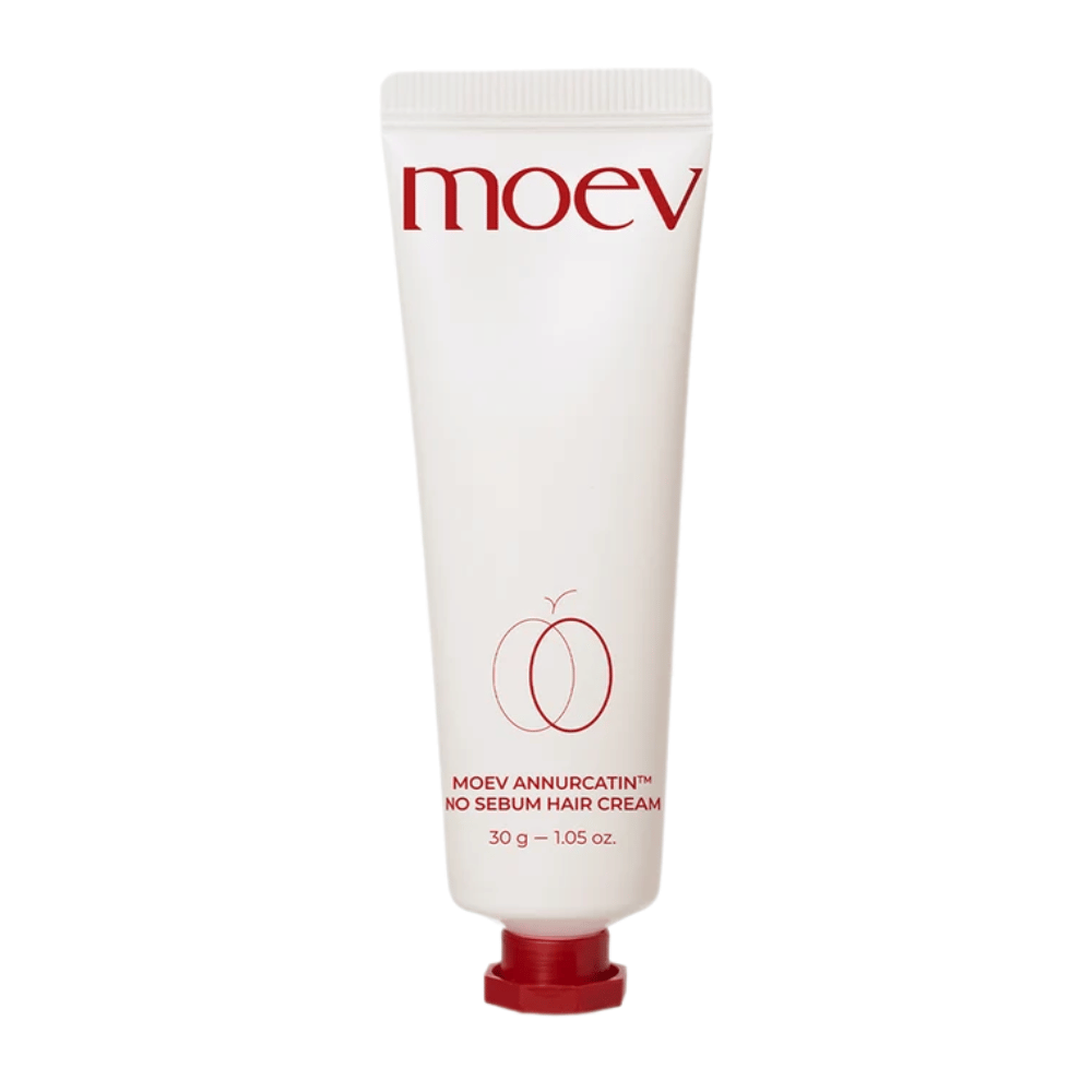 6. MOEV Annurcatin No Sebum Hair Cream 30 g – hvit tube med rød tekst og kork mot fett hår