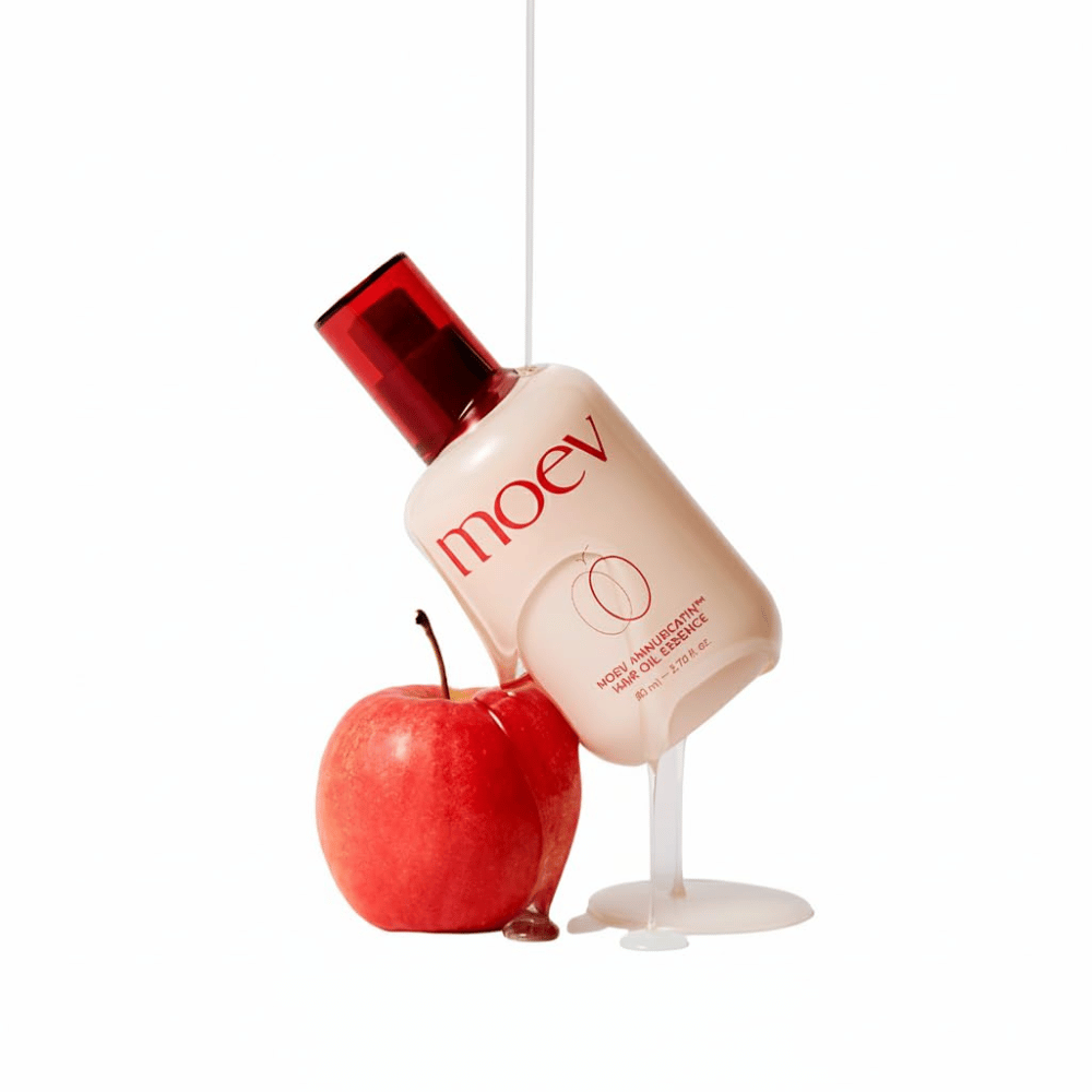 MOEV Annurcatin Hair Oil Essence med rødt eple – hårolje inspirert av Annurca-eplets antioksidanter for sterkere, glansigere og sunnere hårstrå.