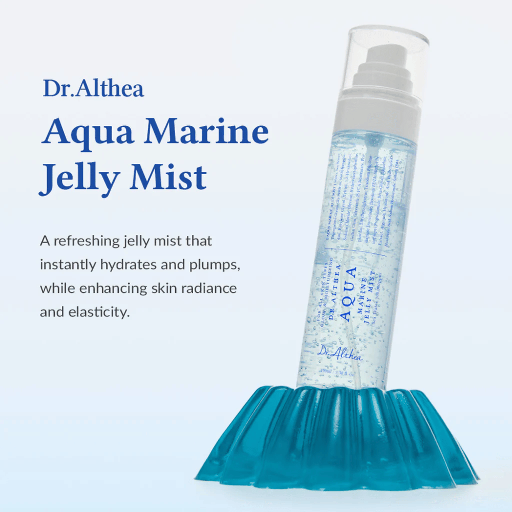 Dr. Althea Aqua Marine Jelly Mist presentert som fuktighetsgivende ansiktsmist for daglig hudpleie