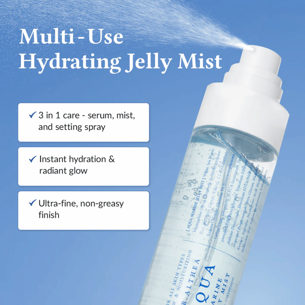 Dr. Althea Aqua Marine Jelly Mist som multifunksjonell ansiktsspray for serum, mist og setting spray i ett