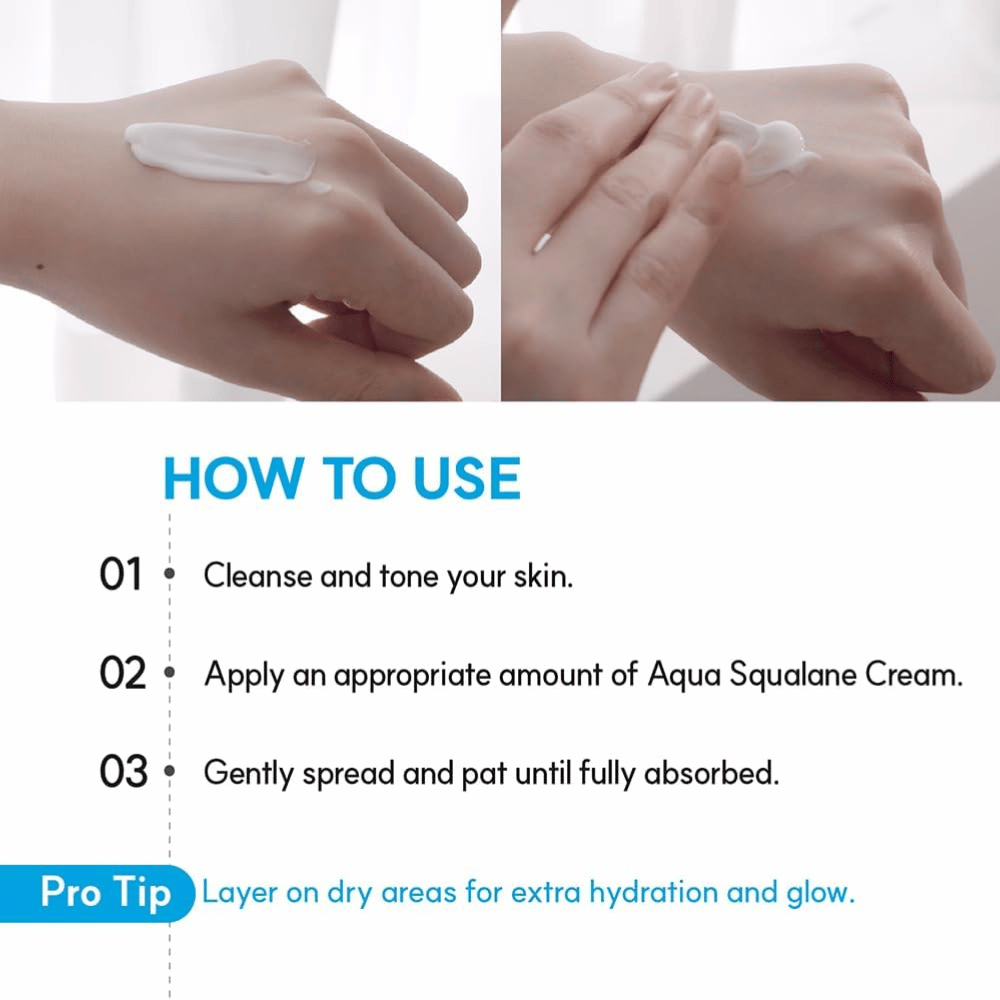 S.NATURE Aqua Squalane Moisturizing Cream påføres huden for intensiv fuktighet og en myk, smidig hudbarriere.