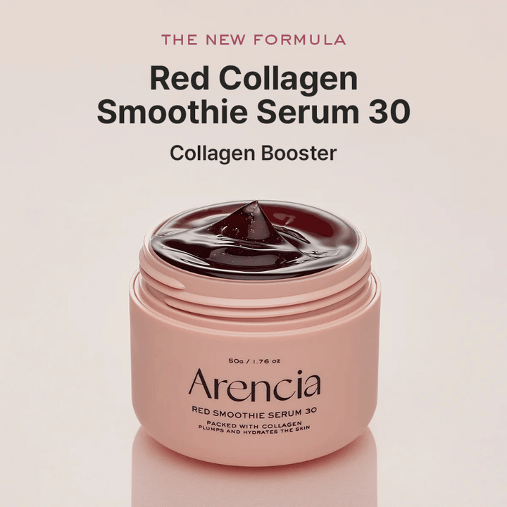 Arencia Red Smoothie Serum 30 i rosa burk, ny formula som fungerar som collagen booster.