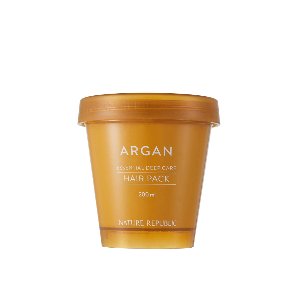 Produktbilde på Nature Republic Argan Essential Moisture Repairing Hair Mask 200 ml – fuktighetsgivende hårmaske med arganolje.