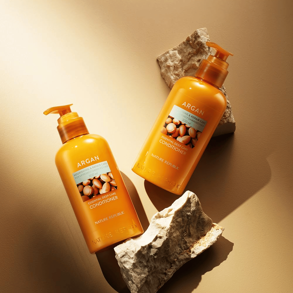 Nature Republic Argan Essential Moisture Repairing Conditioner – næringsrik balsam med arganolje for skadet hår.