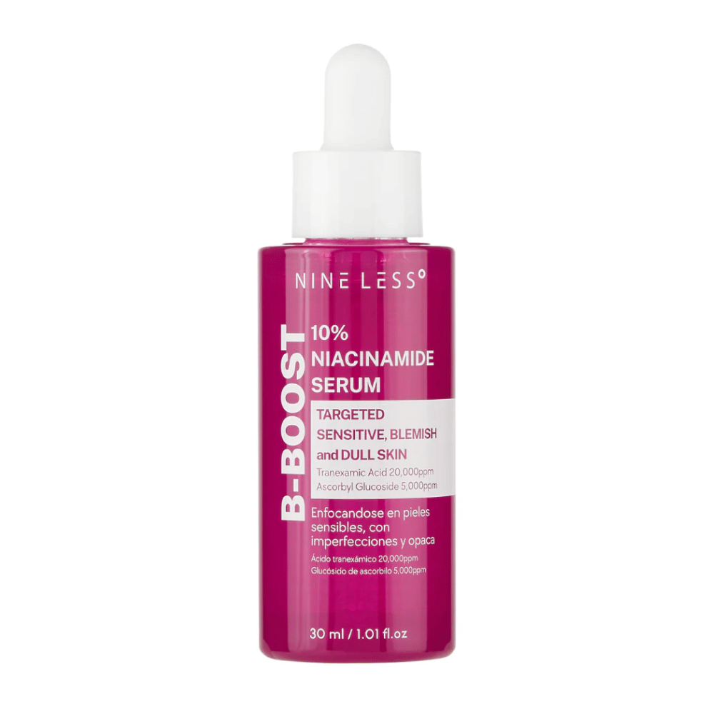 B-Boost 10% Niacinamide Serum i en flaske med pipette.