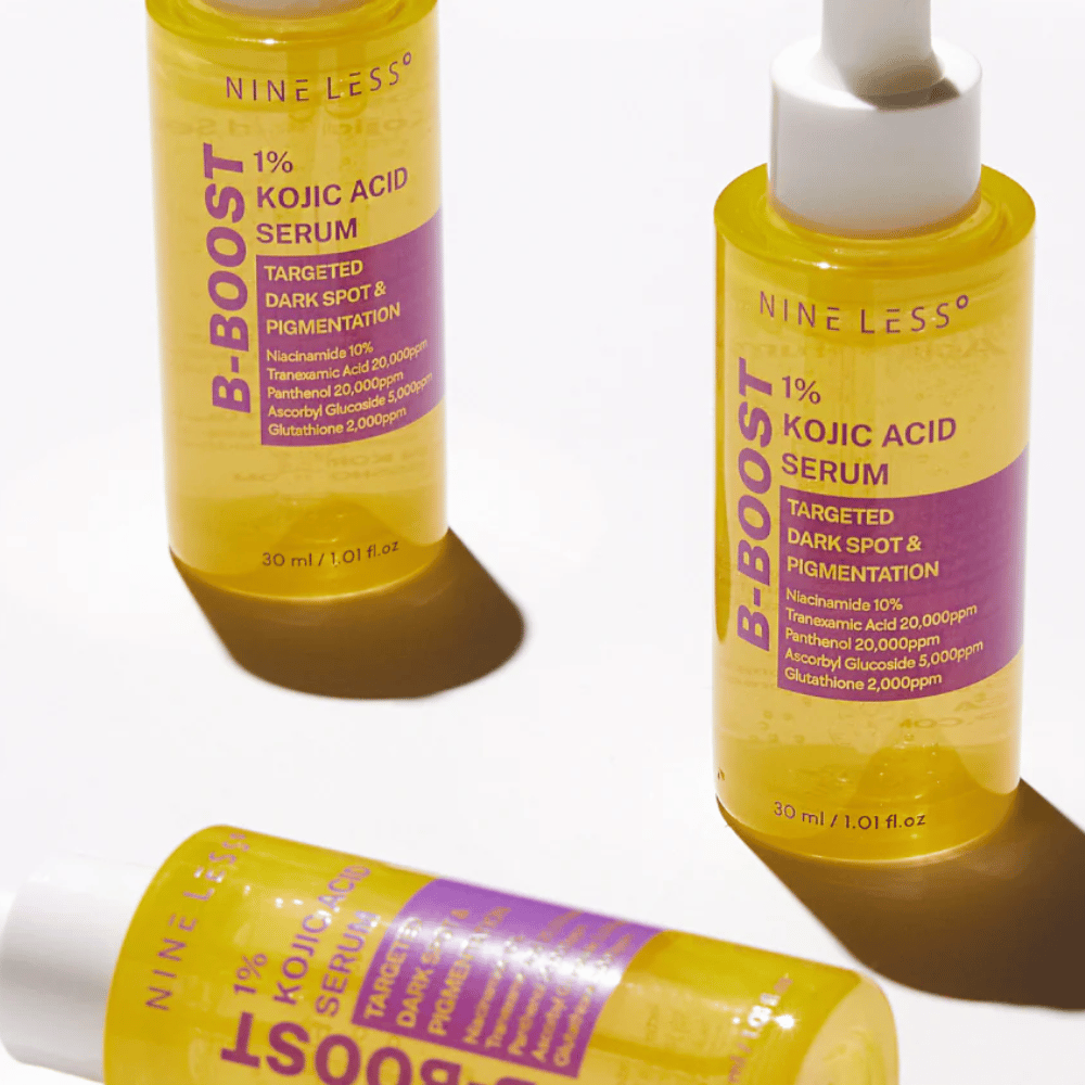 B-Boost 1% Kojic Acid Serum i flasker med pipette, for mørke flekker og pigmentering.
