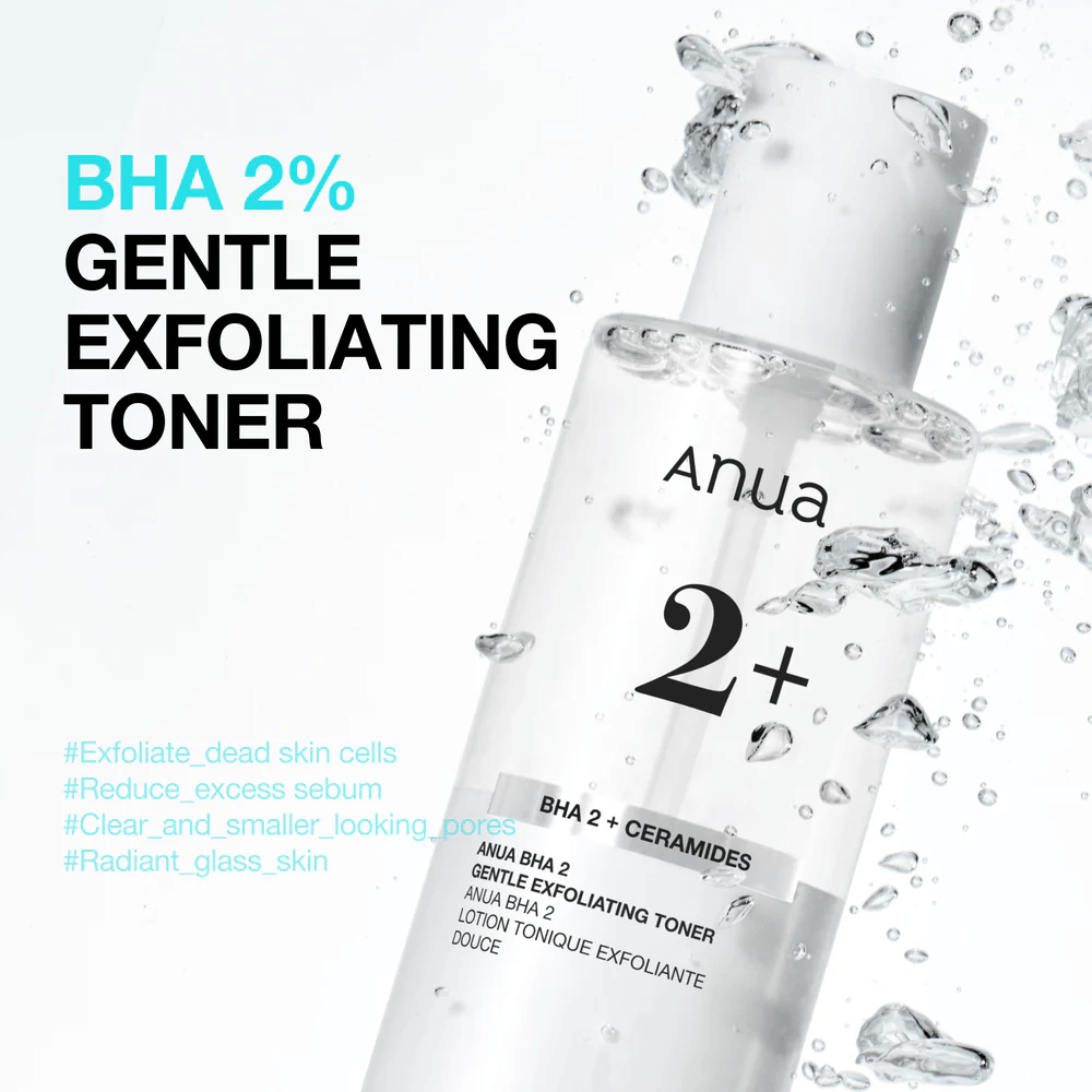 Anua BHA 2% Gentle Exfoliating Toner med ceramider – skånsom BHA-toner som reduserer tilstoppede porer og overflødig talg