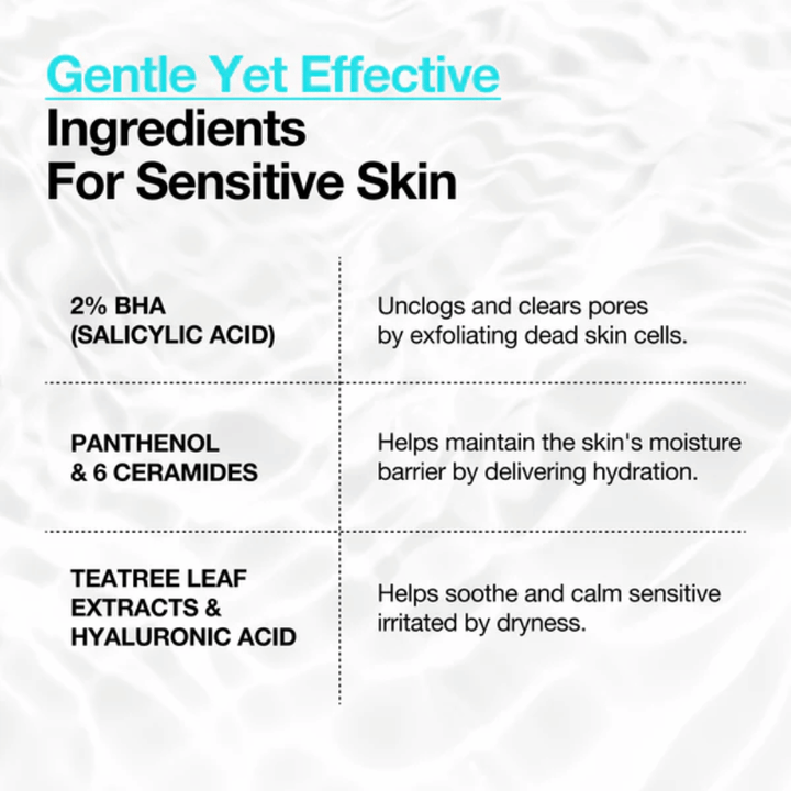 Anua BHA 2% Gentle Exfoliating Toner – ingredienser for sensitiv hud med 2% BHA, panthenol, ceramider og hyaluronsyre
