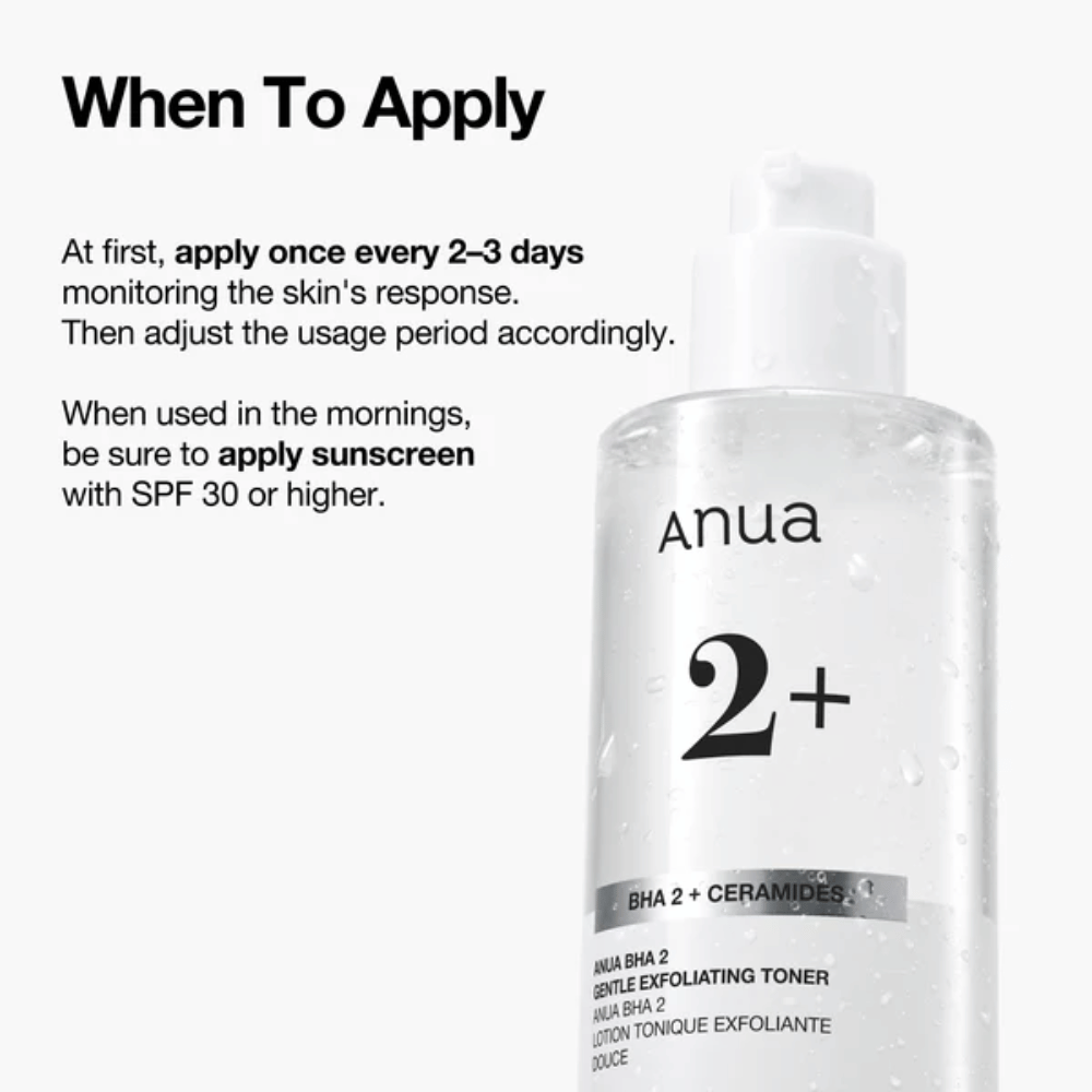 Anua BHA 2% Gentle Exfoliating Toner med ceramider – instruksjon for bruk, eksfolierende toner for sensitiv hud med BHA (salisylsyre)