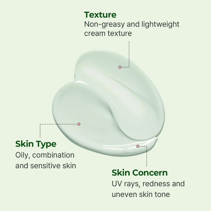 Nærbilde av Torriden Balanceful Tone Up Sun Creams lysegrønne kremtekstur som er lett, fuktighetsgivende og tilpasset for fet, kombinert og sensitiv hud.