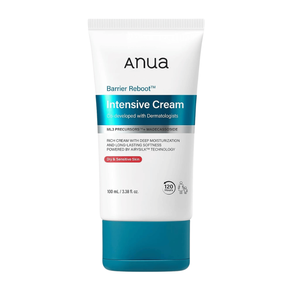 5. Anua Barrier Reboot Intensive Cream 100ml – hvit emballasje med turkis kork mot hvit bakgrunn