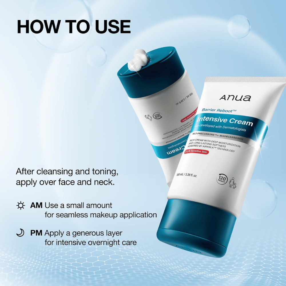 1. Anua Barrier Reboot Intensive Cream 100ml – påføring av fuktighetsgivende ansiktskrem morgen og kveld