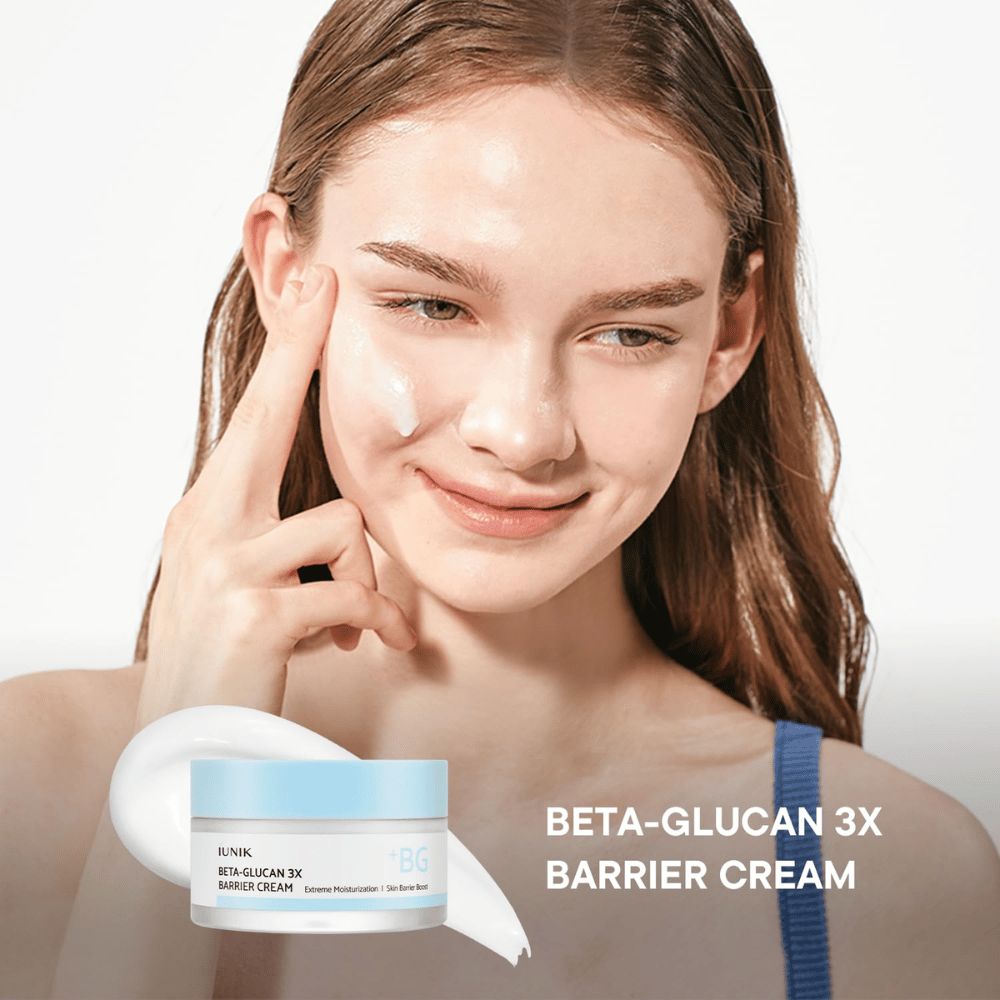 iUNIK Beta-Glucan 3X Barrier Cream påføres huden for dyp fuktighet og styrket hudbarriere