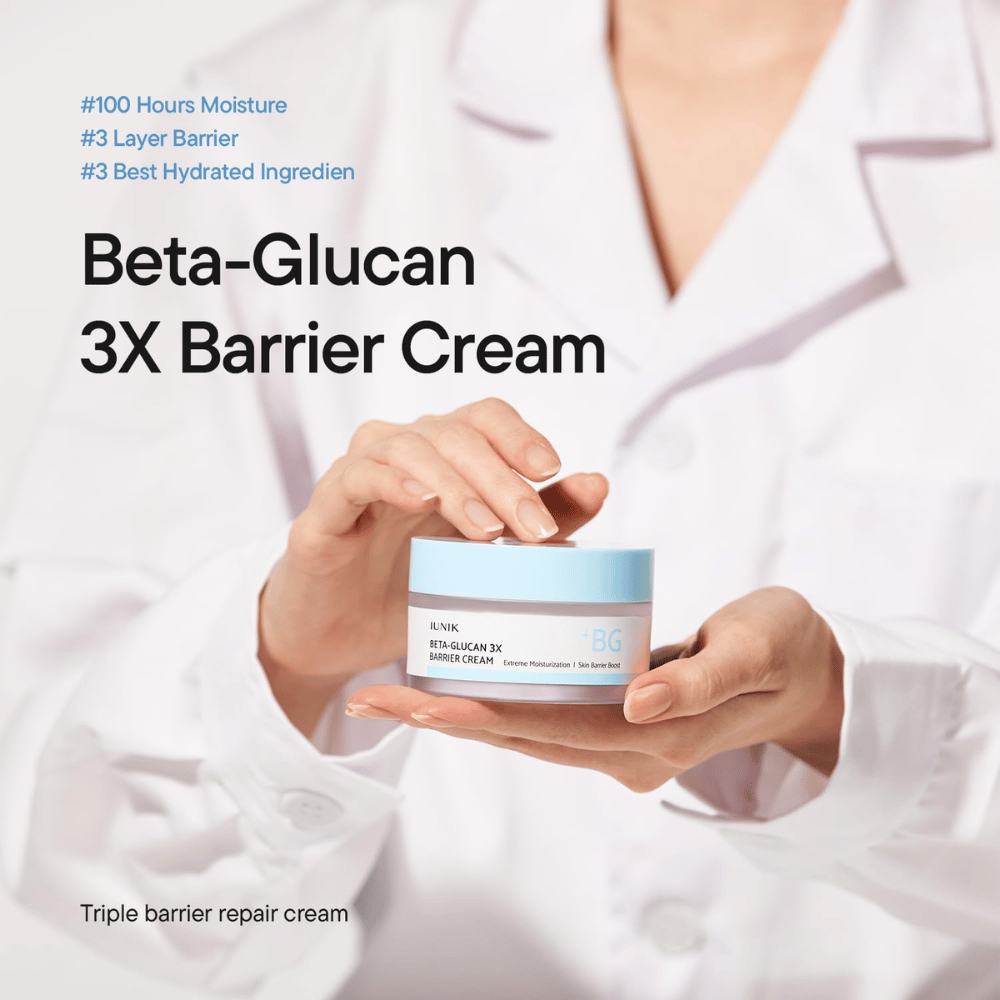 iUNIK Beta-Glucan 3X Barrier Cream fuktighetsgivende ansiktskrem for tørr og sensitiv hud med trippel barrierepleie