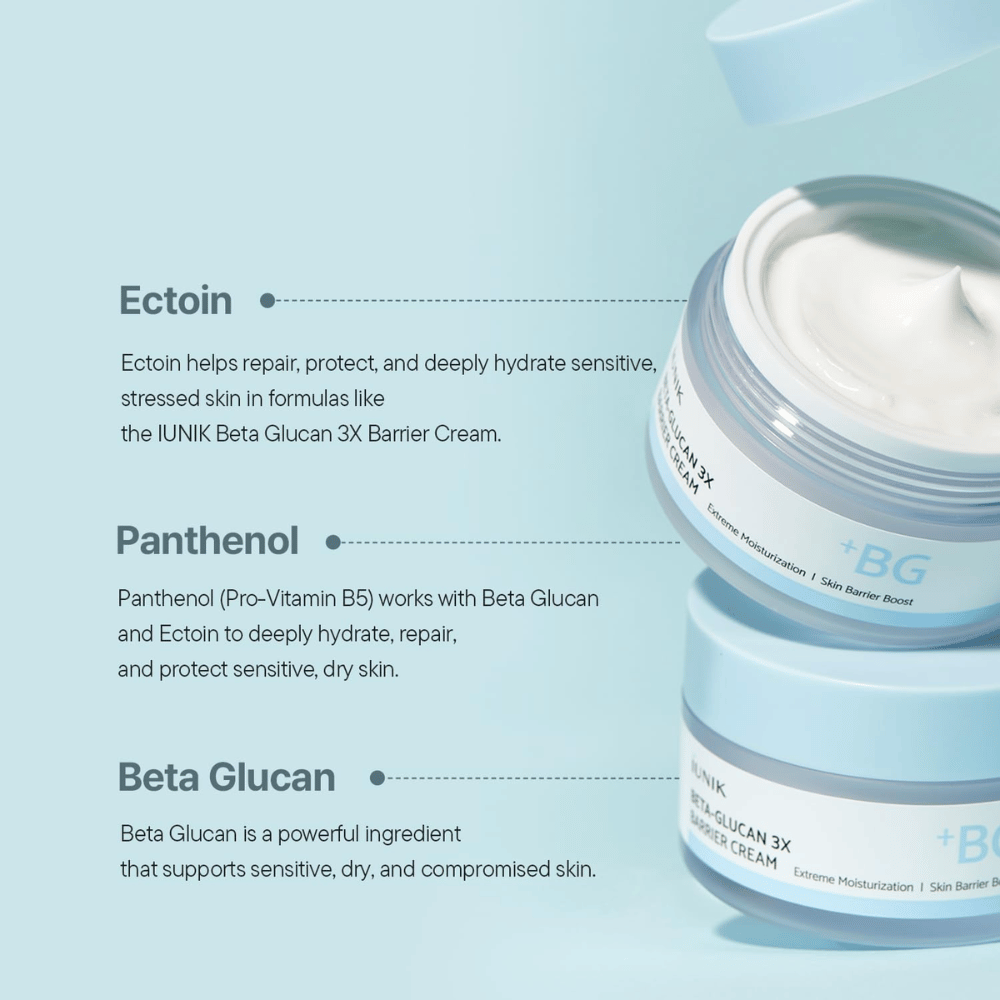 iUNIK Beta-Glucan 3X Barrier Cream med beta-glukan, ectoin og panthenol for intensiv fuktighet og styrket hudbarriere