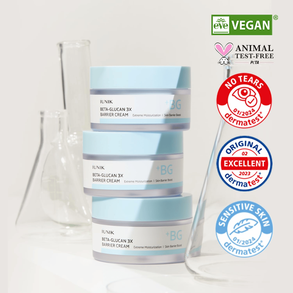 iUNIK Beta-Glucan 3X Barrier Cream med vegansk formel og dermatologisk testet barrierekrem for sensitiv hud
