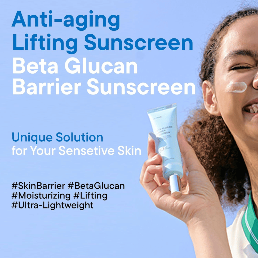 iUNIK Beta-Glucan Barrier Sunscreen SPF50+ PA++++ solbeskyttelse for sensitiv hud med beta-glukan og anti-age peptider