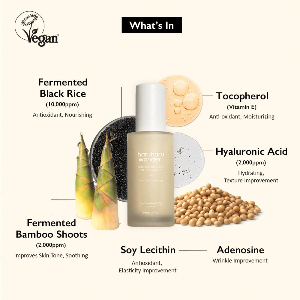 Haruharu Wonder Black Rice Hyaluronic Anti-Wrinkle Serum med fermentert svart ris, hyaluronsyre og vitamin E