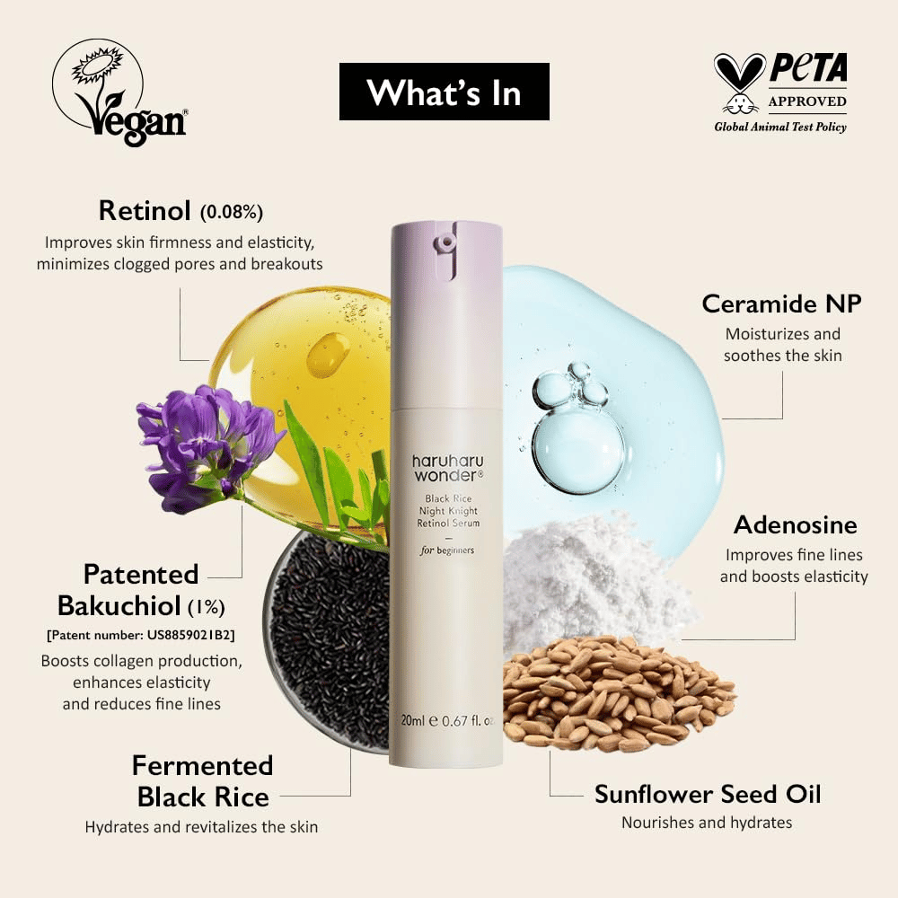 Haruharu Wonder Black Rice Night Knight Retinol Serum – retinol, bakuchiol, ceramid og fermentert svart ris