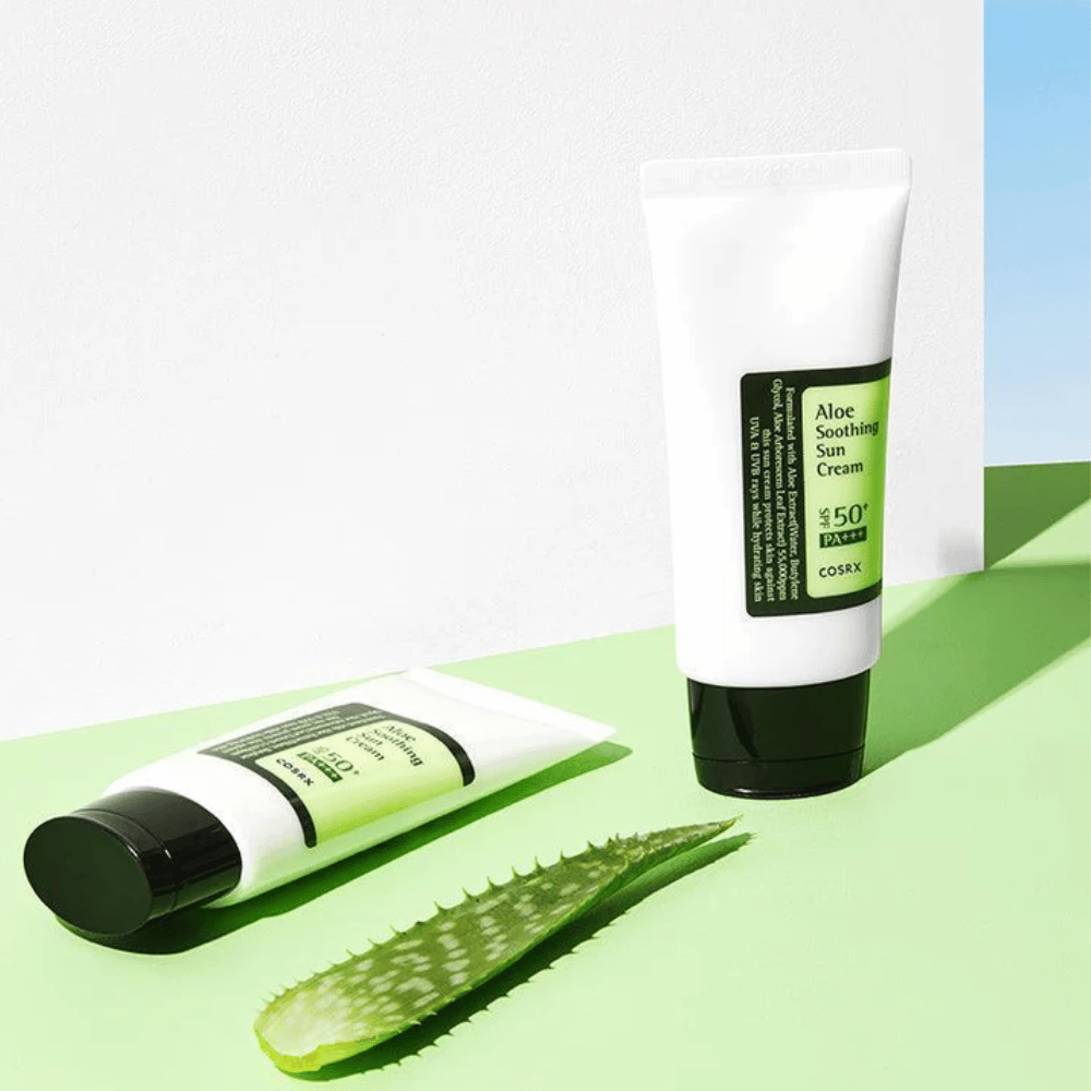 COSRX Aloe Soothing Sun Cream SPF50+ PA+++ – solbeskyttelseskrem med aloe vera for sensitiv hud, UVA- og UVB-beskyttelse