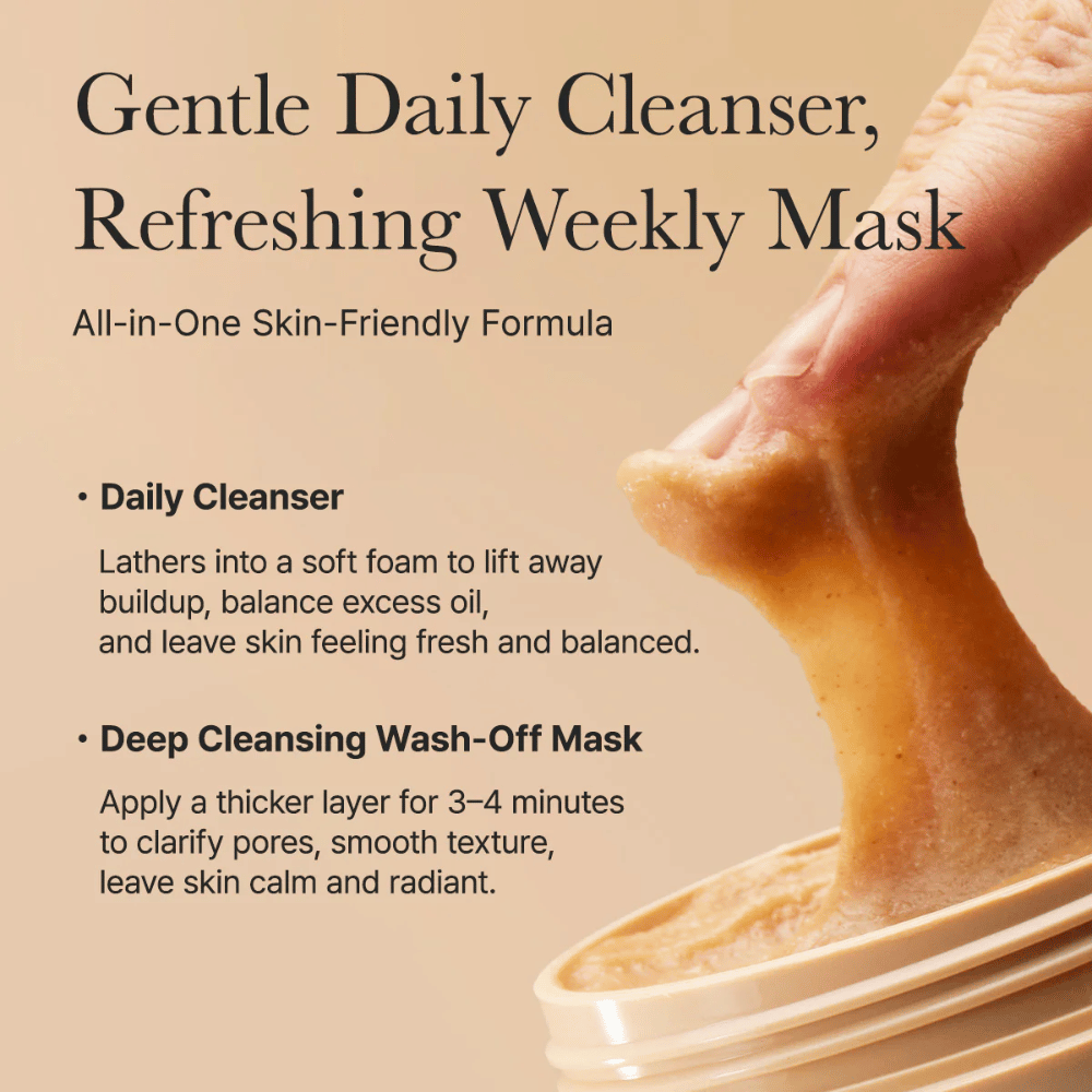Nærbilde av Arencia Calendula Rice Mochi Cleanser – all-in-one formula som fungerer som daglig rens og dyprensende maske.