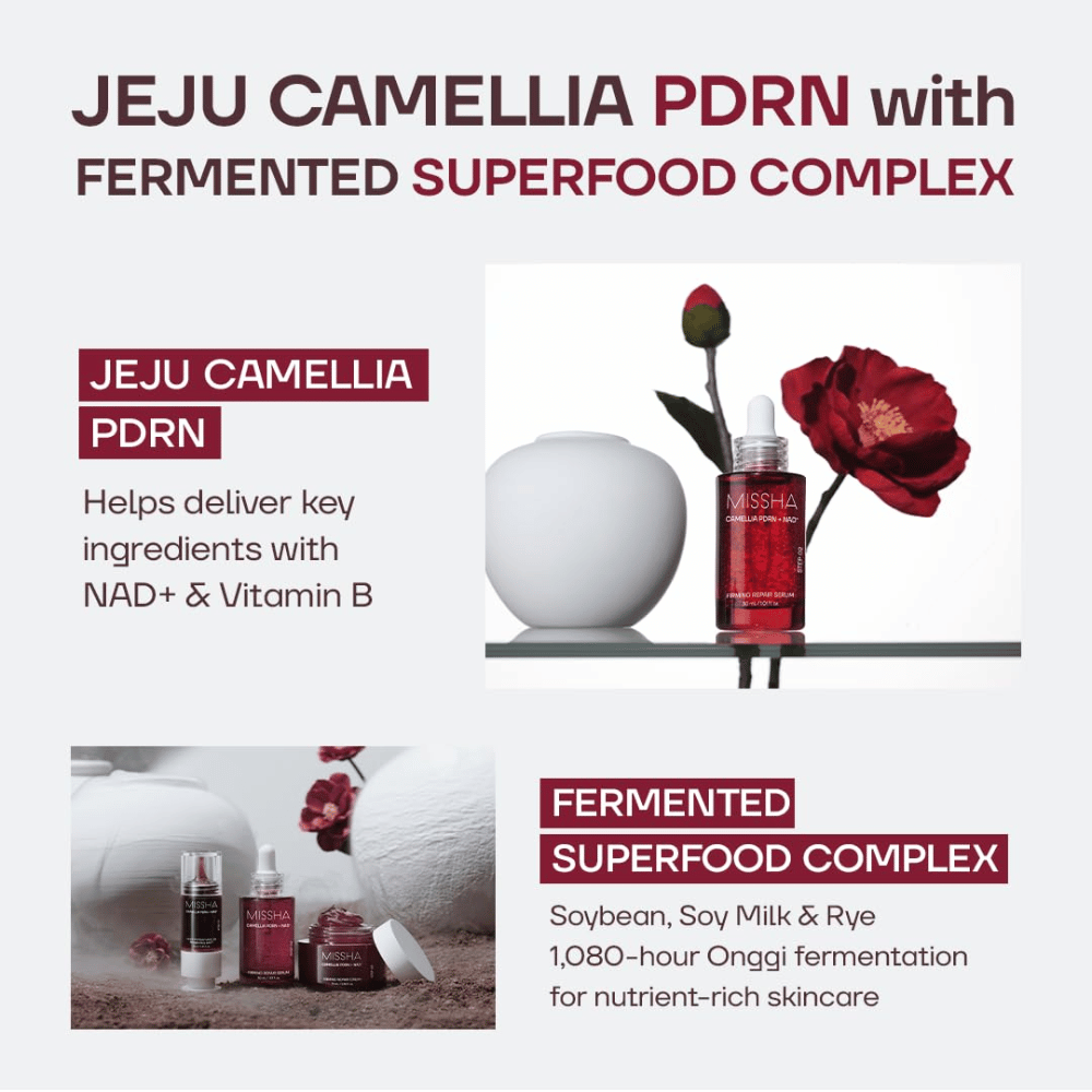 2. MISSHA Camellia PDRN NAD+ Firming Repair Serum – serum med kamelia fra Jeju og fermenterte ingredienser som soya og rug