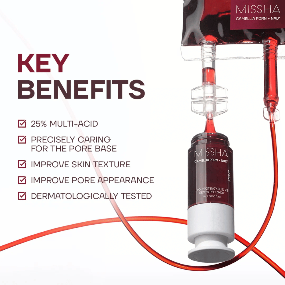 3. MISSHA Camellia PDRN NAD+ High-Potency Acid 25 Renew Peel Shot – eksfolierende ansiktsbehandling for jevnere hudstruktur og mindre synlige porer